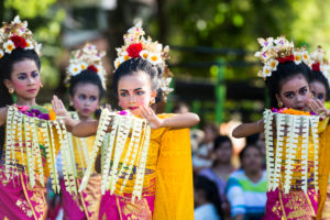 Denpasar, children with the traditional dance on the Taman Puputan square Denpasar, children with the traditional dance on the Taman Puputan square